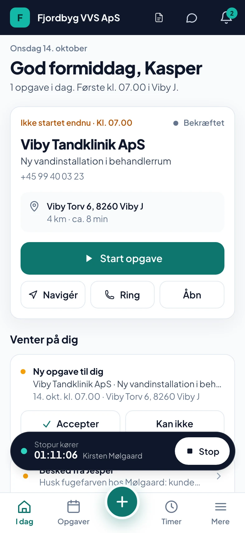 Svende-appen: dagens opgave med Start opgave